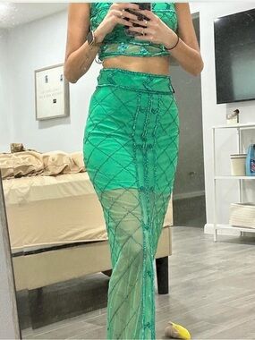 ASOS Green Beaded Skirt Set